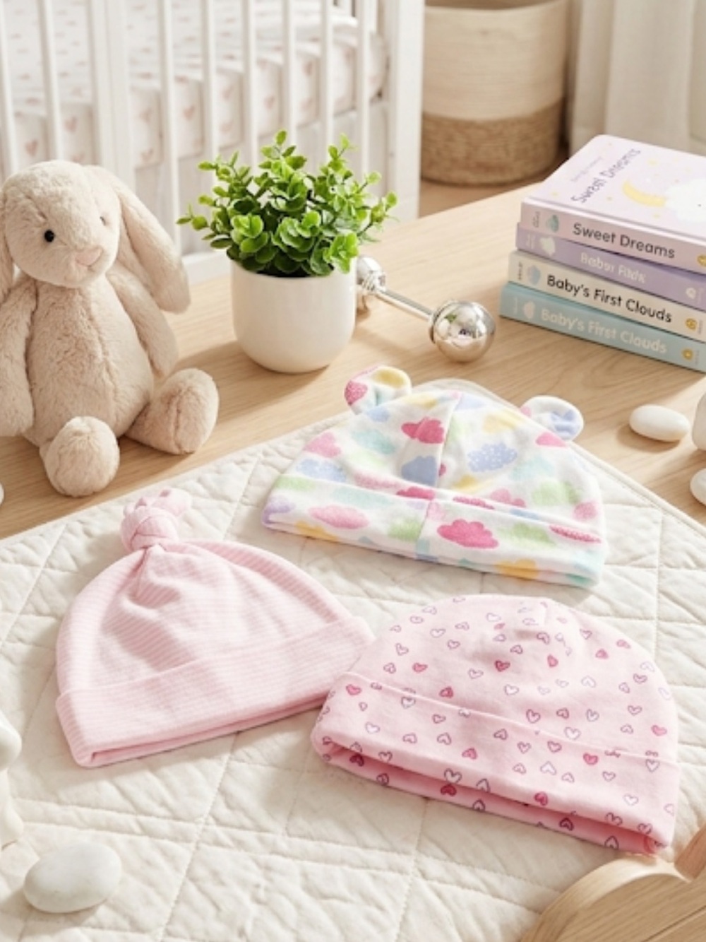 Newborn Girl Infant Hat Bundle Baby Place Set of 3 Beanie Style Baby Hats NWOT